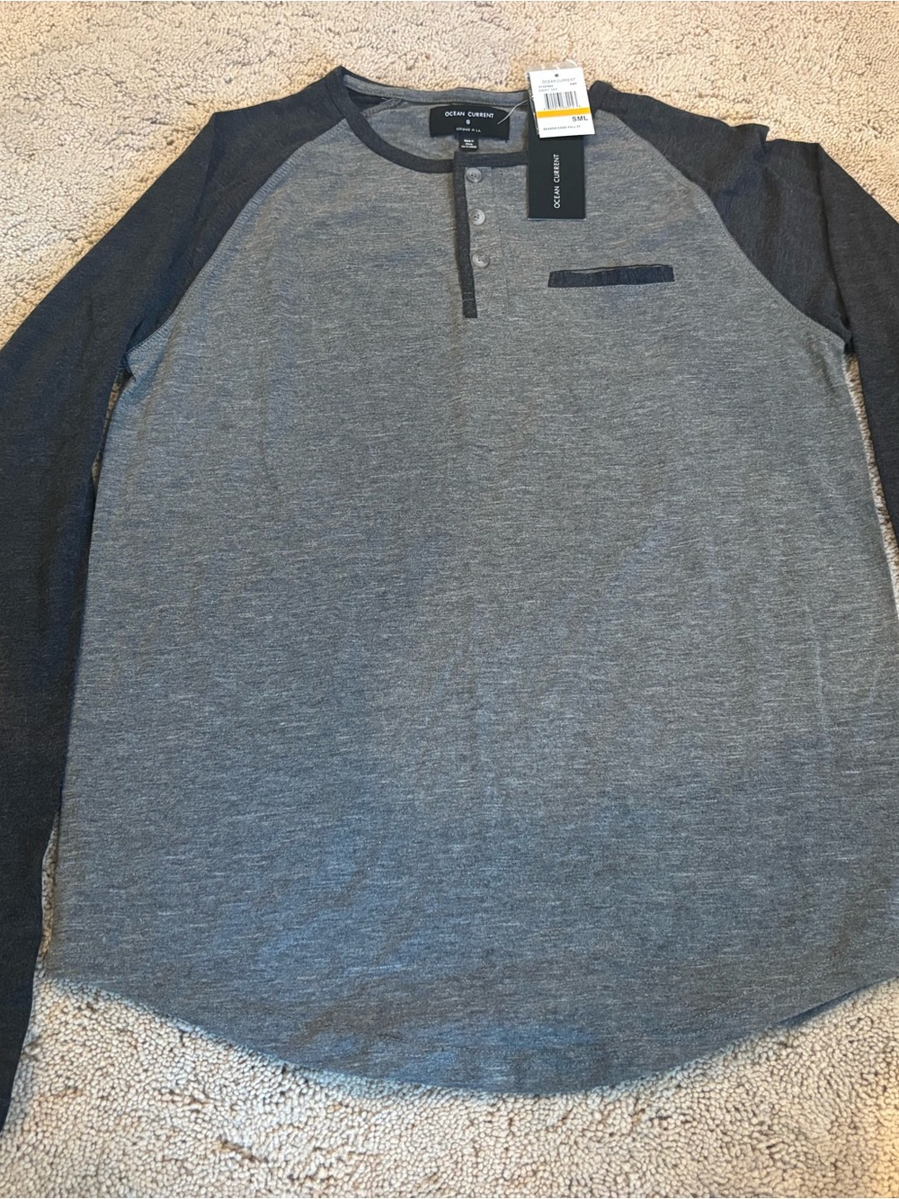 Ocean Current Men’s Long Sleeve Henley Shirt Heather Gray Dark Adult Small